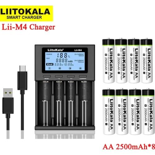 NEW LiitoKala Lii-M4 18650 li ion battery Smart Charger Test capacity + liitokala AA 1.2V NiMH 2500mAh Rechargeable batteries