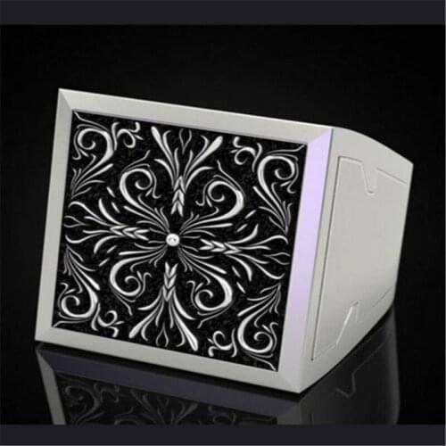 Vintage pattern rings men holloway urn coffin Cubicle Memorial Coffin ring Male Domed hip-hop punk style Viking Combination ring