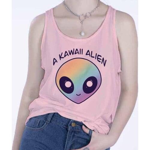 2020 Camisole Tank Tops Women ET Alien Print Vest Pink T-shirt Tops Female Casual Harajuku Loose Sleeveless Plus Size S-XXL