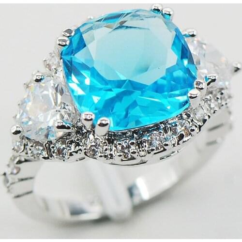 Blue Crystal Zircon White Crystal Zircon Women 925 Sterling Silver Ring F944 Size 6 7 8 9 10