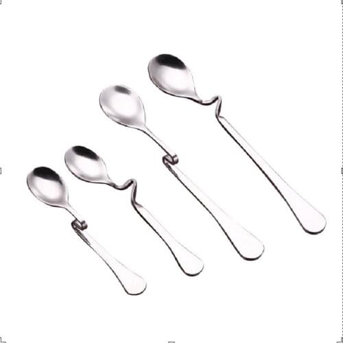 Stainless Steel Suspensible Long Handled Spoons Seasoning Ladle Scoop Twisting Hanging Cup Coffee Dessert Teaspoon
