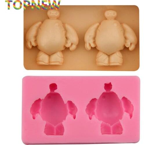 DIY 1pc 2-Hole Cute 3D Hero Baymax Fondant Silicone Cake Mold Sugarcraft Chocolate Cake Baking Mould Soap Candle 1803