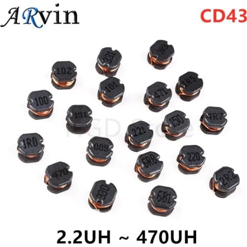 20Pcs CD43 SMD Power Inductors 2.2uH 3.3uH 4.7uH 6.8uH 10uH 15UH 100uH 220UH 330UH 470UH High Quality CD43 Wire Wound Chip