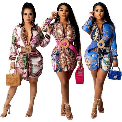 2021 Best Quality Fashion Design Women Dress Printing Longsleeve Above Knee