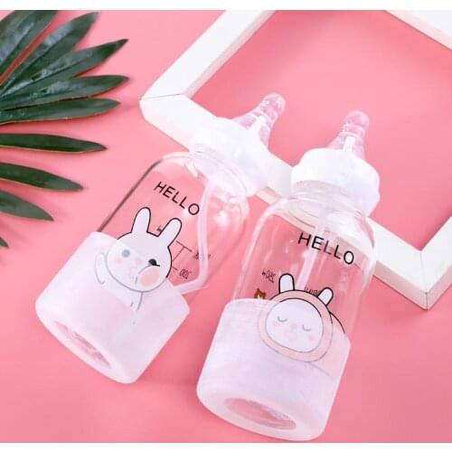 300ml Baby Bottle Kids Children Learn Feeding Bottle Drinking Water Milk Glass Cartoon Cute Baby Feeding Bottle