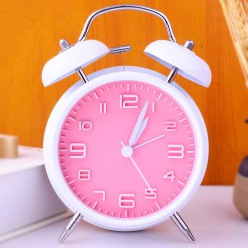 4 inch Twin Bell Alarm Clock Vintage Retro Silent Pointer Clocks Playing Bell Loud Alarm Clock with Light Bedside Home Decor