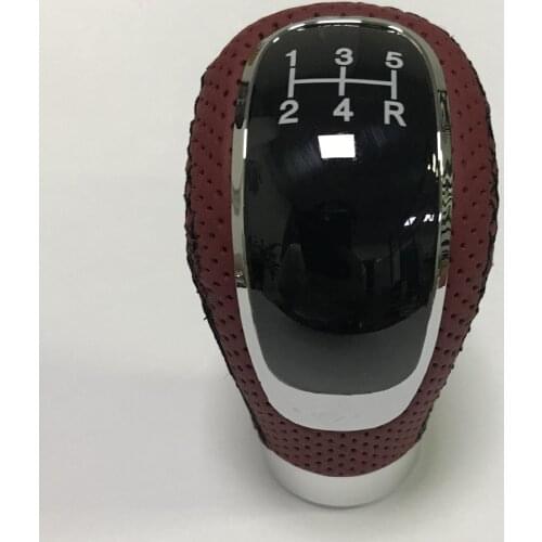 5 RED Stitching Leather Manual Car Gear Shift Knob Stick Shifter Lever