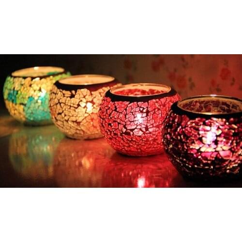 6 pcs Fashion Hot Home Decoration Glass mosaic lantern Candle Holders for KTV bar Wedding Candlestick