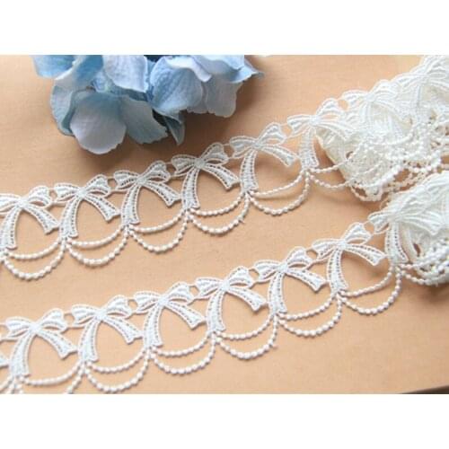 8Yds White Color Bow Tassel Lace Trim Water Soluble Embroidery Laces Fabric DIY Clothing Accessories 4cm Width