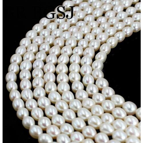 Free Shipping 6-7mm 3A White Olivary Rice Cultured Natural Freshwater Pearl Smart Jewelry Accessories DIY Spacer Beads 14"