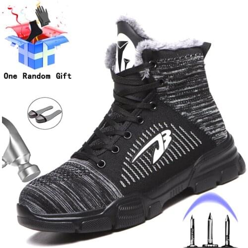 Safety Work Boots Shoes For Men Indestructible Steel Toe Cap Shoes Plush Wram Working Boots Security Work Shoes Plus Size 45 46