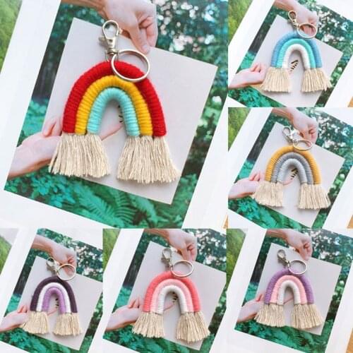 Boho Weaving Rainbow Keychains For Women Men Handmade key Holder Keyring Macrame Bag Charm Car Hanging Jewelry Gifts