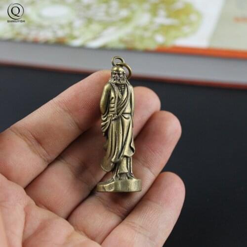 Pure Copper Dharma Keyrings Pendants Vintage Brass Buddha Statue Key Chains Rings Hanging Jewelry Men Car Keychains Gifts