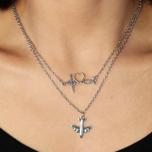 MiFaViPa Fashion Trinket Jewelry Multi-layer Plane Necklace Charm Air Plane Pendant Necklaces For Men Women Aircraft Gifts Xmas