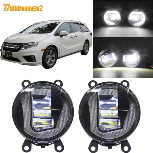 Buildreamen2 Car H11 Socket LED Projector Fog Light + Daytime Running Light DRL White 12V For Honda Odyssey 2015 2016 2017