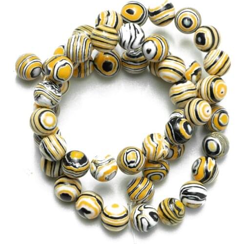 Wholesale Black Yellow Stripes Synthetic Malachite Loose Stone Beads Needlework for Jewelry Making 4 6 8 10 12mm DIY Bracelet