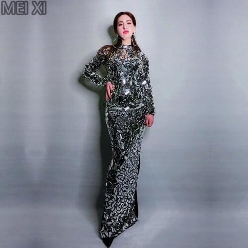 Black dress mirror face dress birthday celebration party dinner party evening dress concert dance singer costume