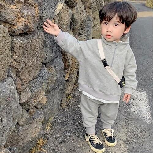 Childrens Sweater Suit Solid Color Top +Pants 2pcs Set Baby Boys Clothes Girls And Boys Spring Autumn Casual Sport Outwear1-5 Y