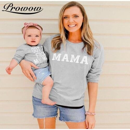 Prowow 2021 Mommy And Daughter Matching Clothes MAMA Family Sweatshirts Matching Mother Daughter Clothes Gray Mama Kids Clothes
