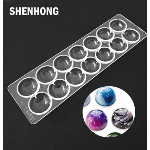 SHENHONG 14 Cavity Polycarbonate Chocolate Mold Sphere Ball Confectionery Form Pastry Baking Tray Soccer Candy Decorating Mould