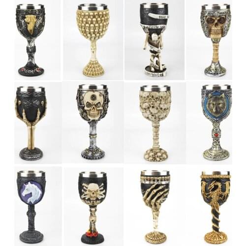 Gothic Wine Goblet Contain Dragon Claw Viking Skeleton Retro Stainless Steel&Resin Wine Glass BEST Halloween Gifts Bar Drinkware