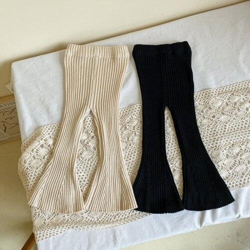 Girls Ribbed Cotton Pants 2021 Autumn Girls Pants Children Ruffle Pants for Baby Girls Boot Cut Knitted Trousers Girls Leggings