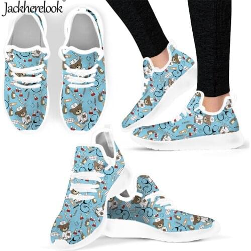 Jackherelook Casaul Knitted Sneaker Mesh Flat Shoes Woman Cartoon Nursing Bear Footwear for Ladies Light Mesh Female Shoes Pisos