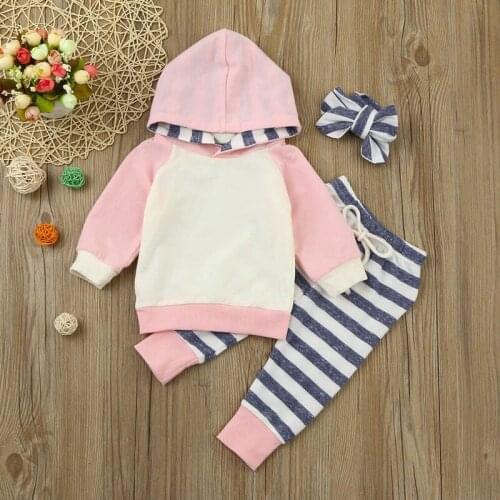 Newborn Baby Sets Spring Summer Autumn Baby Girls Boys Long Sleeve Stripe Hooded Tops+ Pants 3Pcs Outfits Sets For 3-18 Month