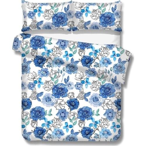 2-3 Pieces Fresh Flower Down Bed Cover Pillowcase Soft Comfort Bedding Set Home Textile Single Double Queen King Full Size