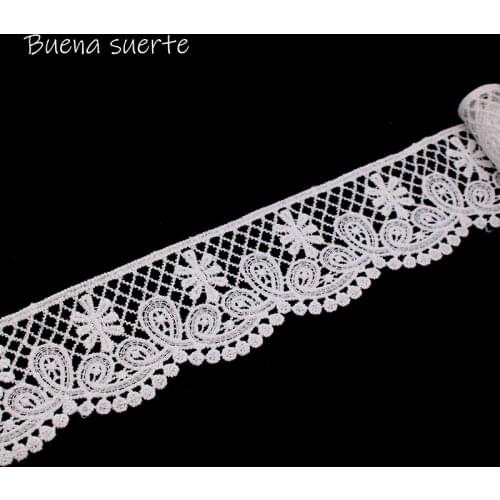 Buena suerte 1Y/2Y Embroidered Milk Silk Lace Ribbon Sewing Applique Lace Trims DIY Tape Wedding Party Decor Craft Width 6.5cm