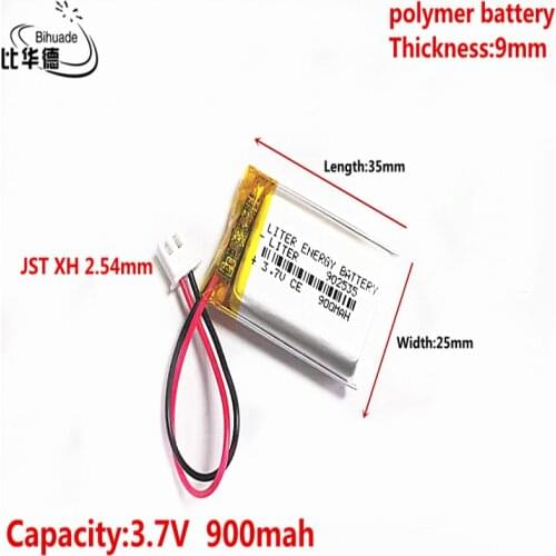 3.7V 900MAH 902535 JST XH 2.54mm Lithium Polymer LiPo Rechargeable Battery For Mp3 headphone PAD DVD bluetooth camera