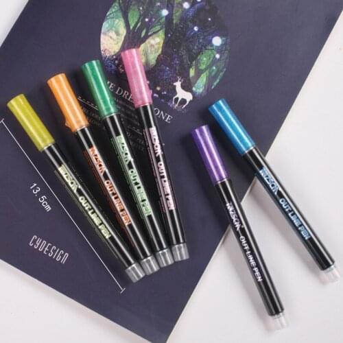 12 Color Double Line Pen Outline Marker Pen DIY Album Highlighter Marking Pens for Painting Office School Supplies