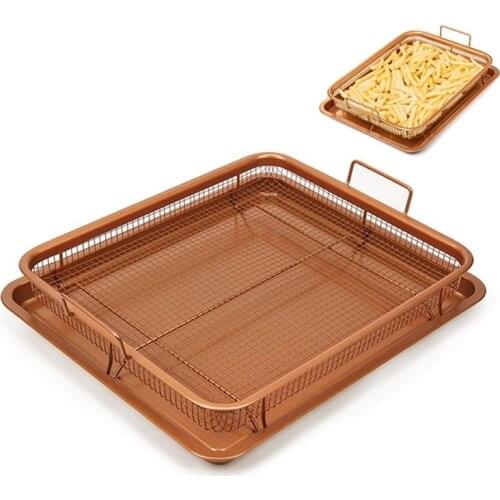 Metal Copper Tray Microwave Oven Copper Baking Tray BBQ Tray Fry Pan Non-stick Chips Basket Baking Dish Grill Mesh Kitchen Tool