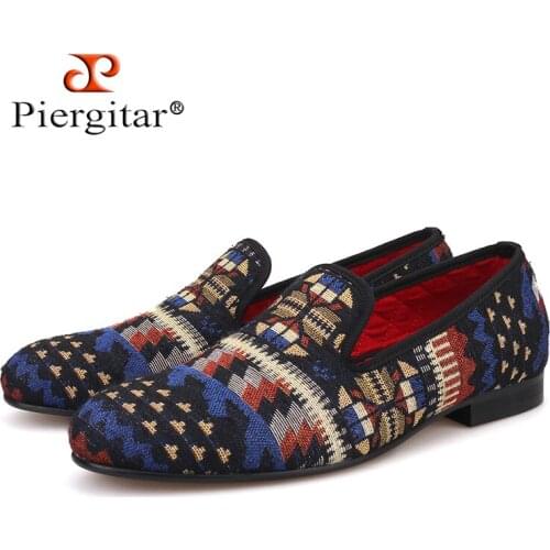 Piergitar handcrafted using Korea cotton in a traditional print men loafers fashion men mixed colors Knitted shoes mens flats