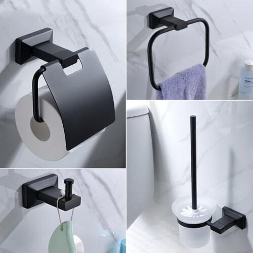 4-Piece Bathroom Hardware Accessory Set paper holder towel ring Robe hook Toilet brush holder