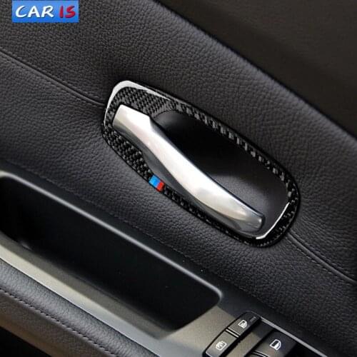 Carbon Fiber Car Interior Door Handle Cover Trim Door Bowl Stickers Decoration For BMW E60 5 Series 2006-2010 Accessories