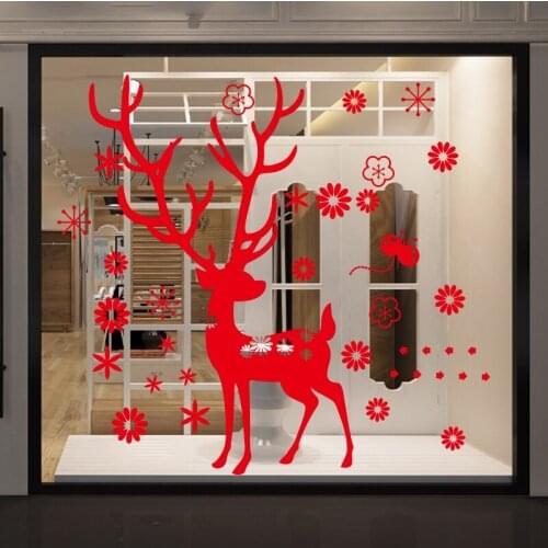 Christmas deer theme wall stickers New Year shop window decoration poster vinyl carving removable decal art wallpaper XMAS-43