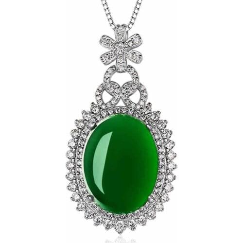 Natural Green Hetian Jade Round Pendant 925 Silver Necklace Chinese Amulet Fashion Charm Jewelry Gifts for Women
