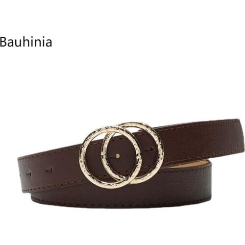 2021 New Alloy Double Round Buckle Ladies PU Belt Simple Design Dress Jeans Accessories Tide Belt 105x2.8cm