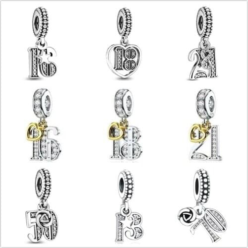 The new Silver Shiny Digital Pendant fits Pandora charm Silver 925 Bead Pendant Bracelet with stylish DIY jewelry