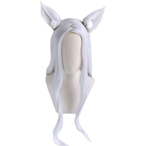 Shiro Wig Cosplay Costume Anime Sewayaki Kitsune No Senko-san Long Heat Resistant Fiber Hair Wig with Ears + Wig Cap