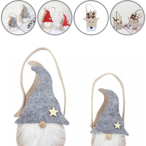Portable 2Pcs Classic Christmas Ornament Santa Gift Bag Lightweight Candy Bags Elk Shape Home Decor
