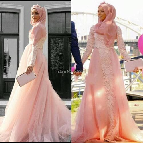YNQNFS ED12 With Hijab Lace and Tulle Mermaid Simple Elegant Long Sleeve Muslim Evening Dress