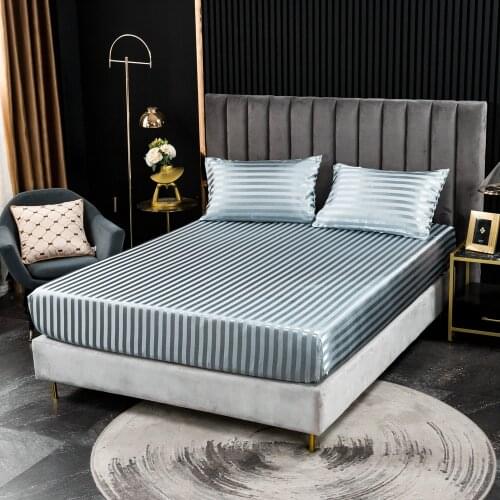 Luxury Queen King Size Bedding Set Satin Silk Fitted Sheet Bed Mattress Protector Cover Twin Queen Bedclothes No Pillowcase
