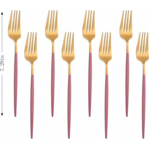 Pink Gold 8Pcs Stainless Steel Dinnerware Matte Dessert Fork Complete Cutlery Set Kitchen Tableware Silverware Set Dropshipping