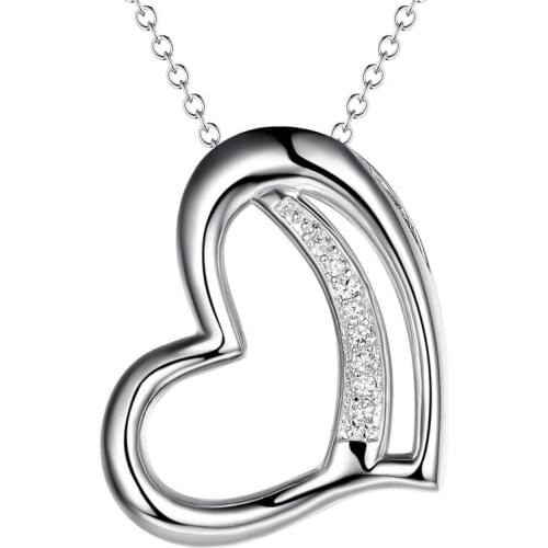 Silver color heart pendant necklace with zircon fashion jewelry nice wedding gift for women Factory Outlet