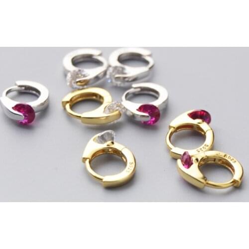 925 sterling silver earring Fashion Cute Mini Colored zircon Ear Hoop ear ring bone buckle wild female girl silver ear jewelry