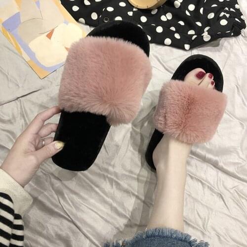 Fashion Women Slippers Home Indoor Plush Slippers Autumn Winter Female Flat Shoes Ladies Comfortable Fur 1.5cm Heel