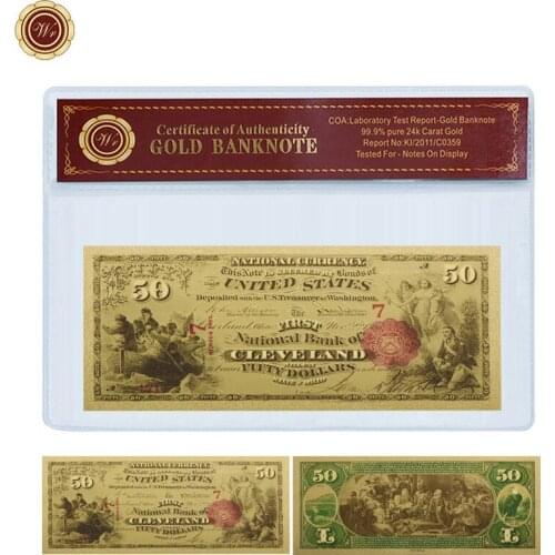 WR Amrican Colorful 24k Gold Banknote Unique Souvenir Gifts Gold Foil World Paper Money Quality Note Money Metal Crafts with COA