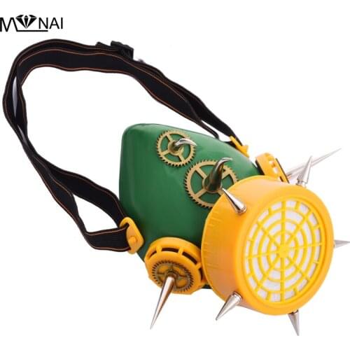 Silver Rivets Steampunk Yellow/Green Mask Gears & Spikes Mask Respirator Cosplay Punk Gothic Masks For Party Face Mask